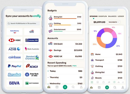 Screens from the Wally finance app
